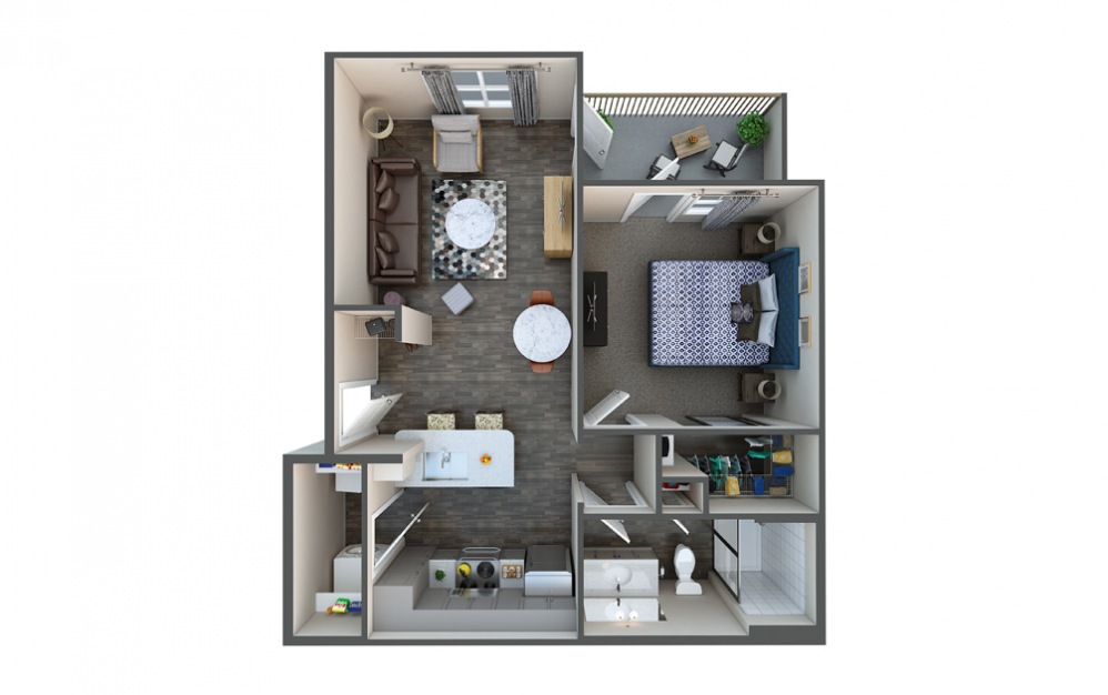 Maize - 1 bedroom floorplan layout with 1 bath and 654 square feet.