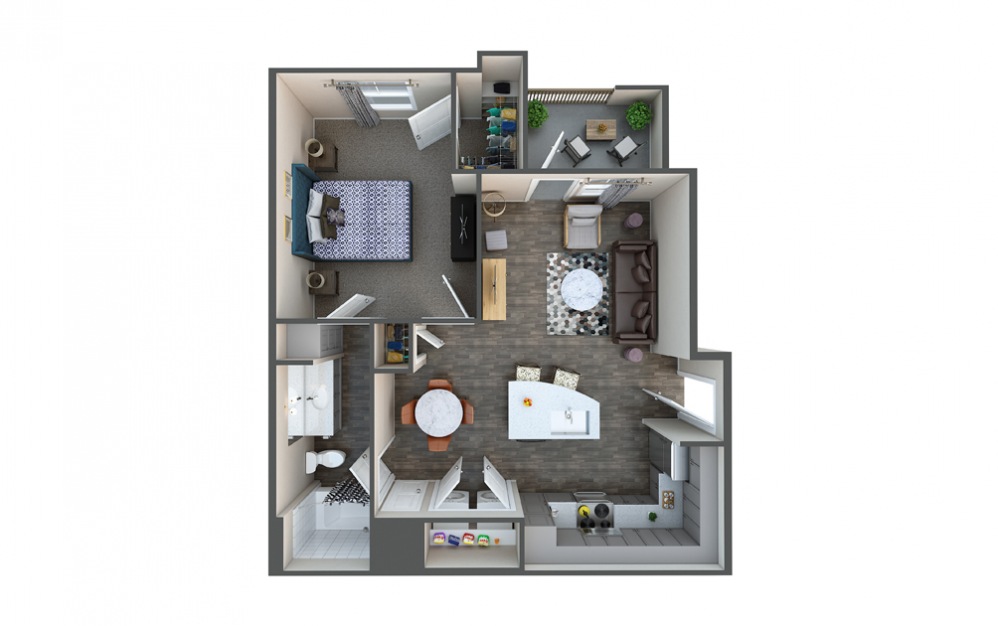 Wheat - 1 bedroom floorplan layout with 1 bath and 732 square feet.