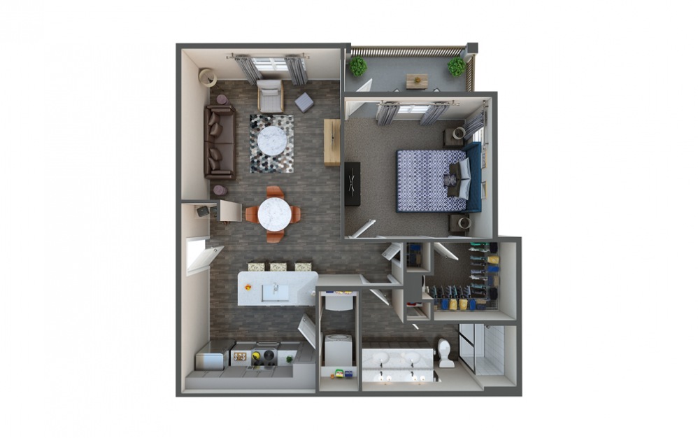 Barley - 1 bedroom floorplan layout with 1 bath and 786 square feet.