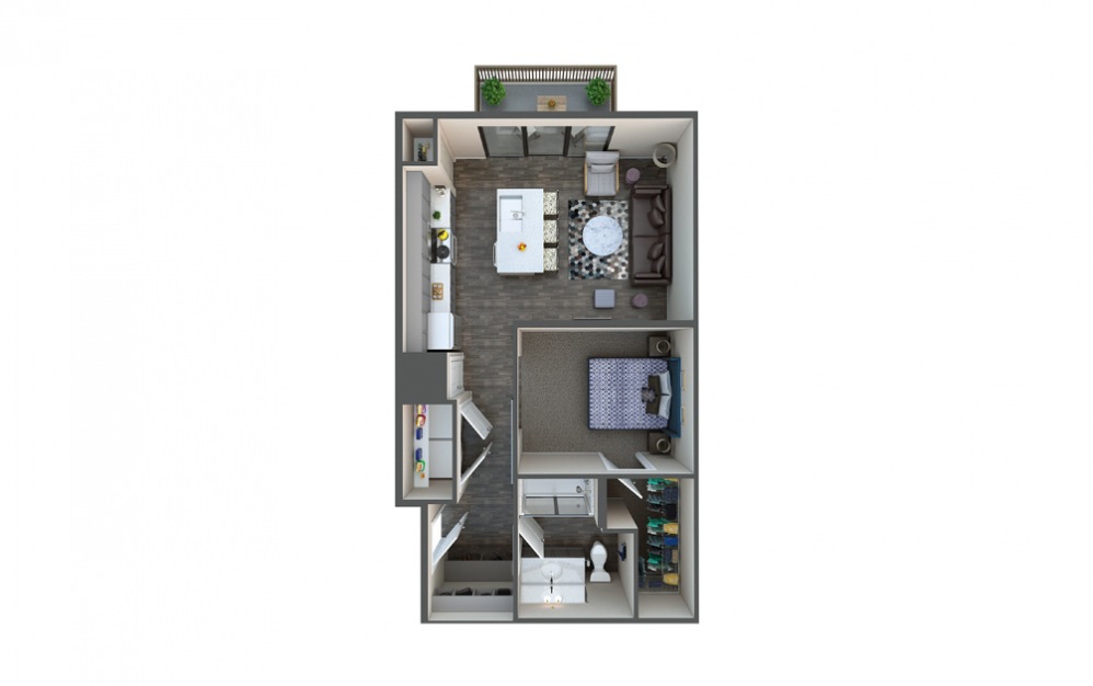 Copper - 1 bedroom floorplan layout with 1 bath and 600 square feet.