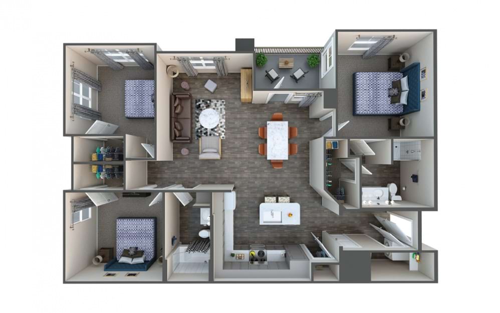 White Oak - 3 bedroom floorplan layout with 2 baths and 1318 square feet.